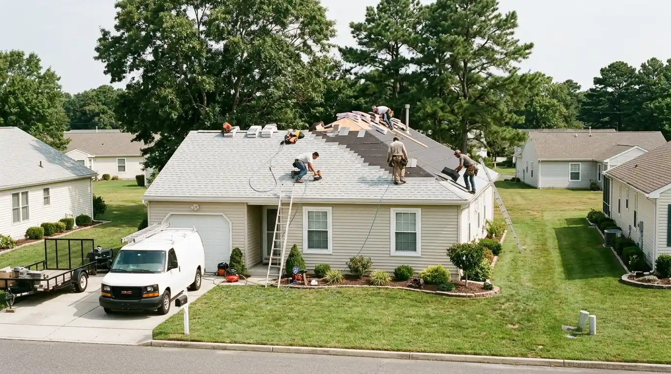 New shingle roof going on a single-story ranch in a 55+ community
