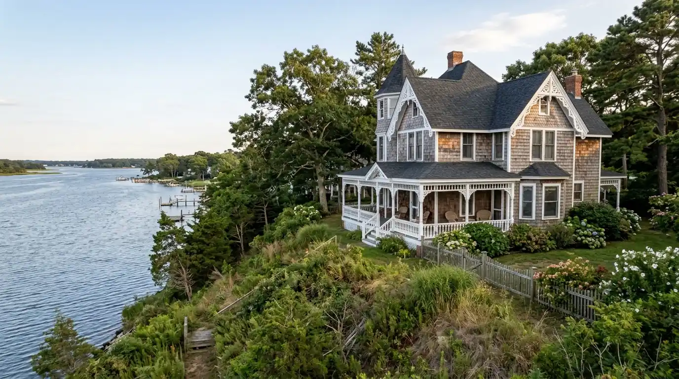 Victorian cottage with wood shingle siding on the Island Heights bluff