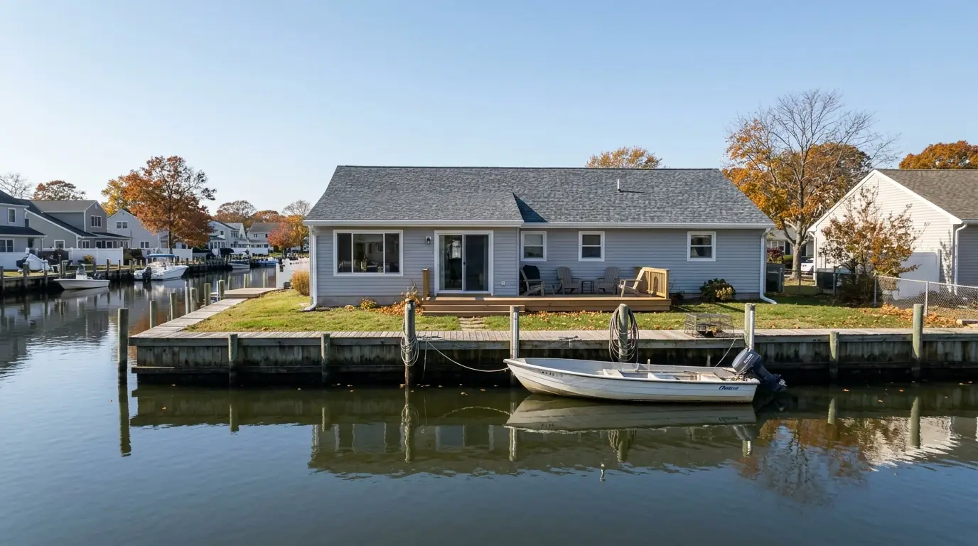 Lagoon home in Forked River with a new gray shingle roof