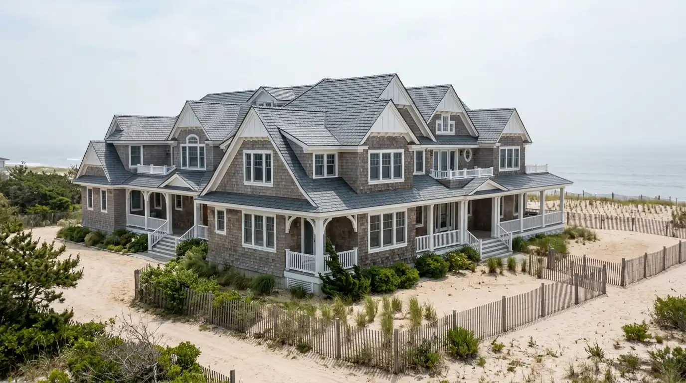 Large shore house with a new slate-look roof in Mantoloking