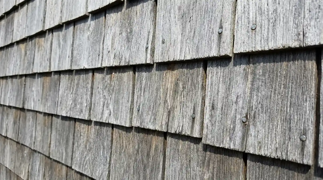 Weathered gray cedar shingle siding on a Jersey Shore cottage