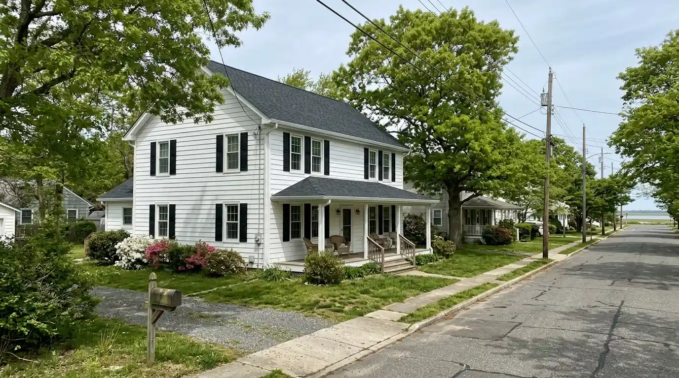 Older Barnegat home with new white siding and roof