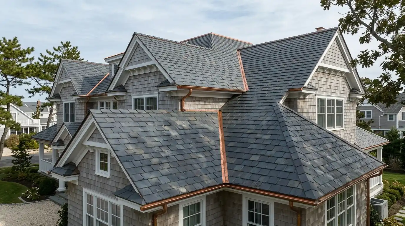 Composite slate, copper valley on a Jersey Shore home