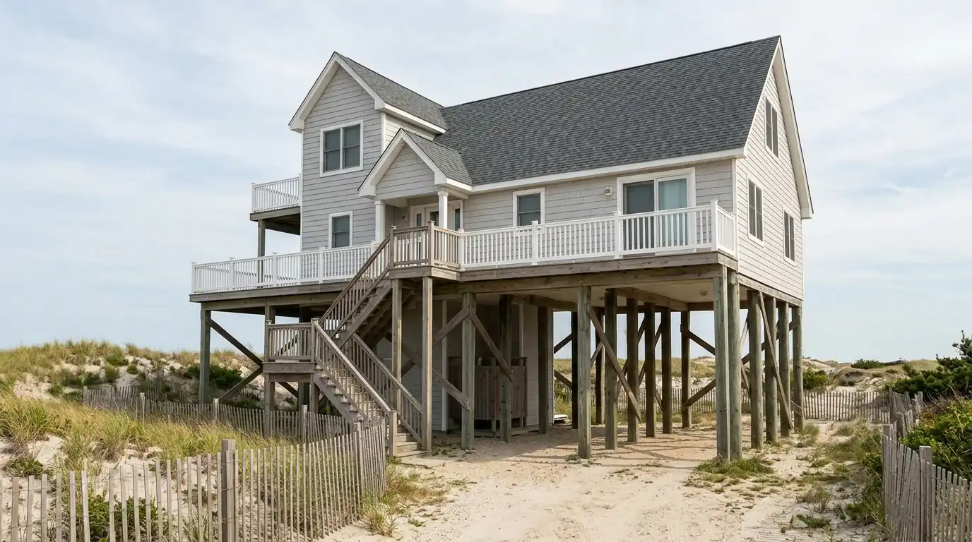 Raised beach house with a new roof and siding on Long Beach Island