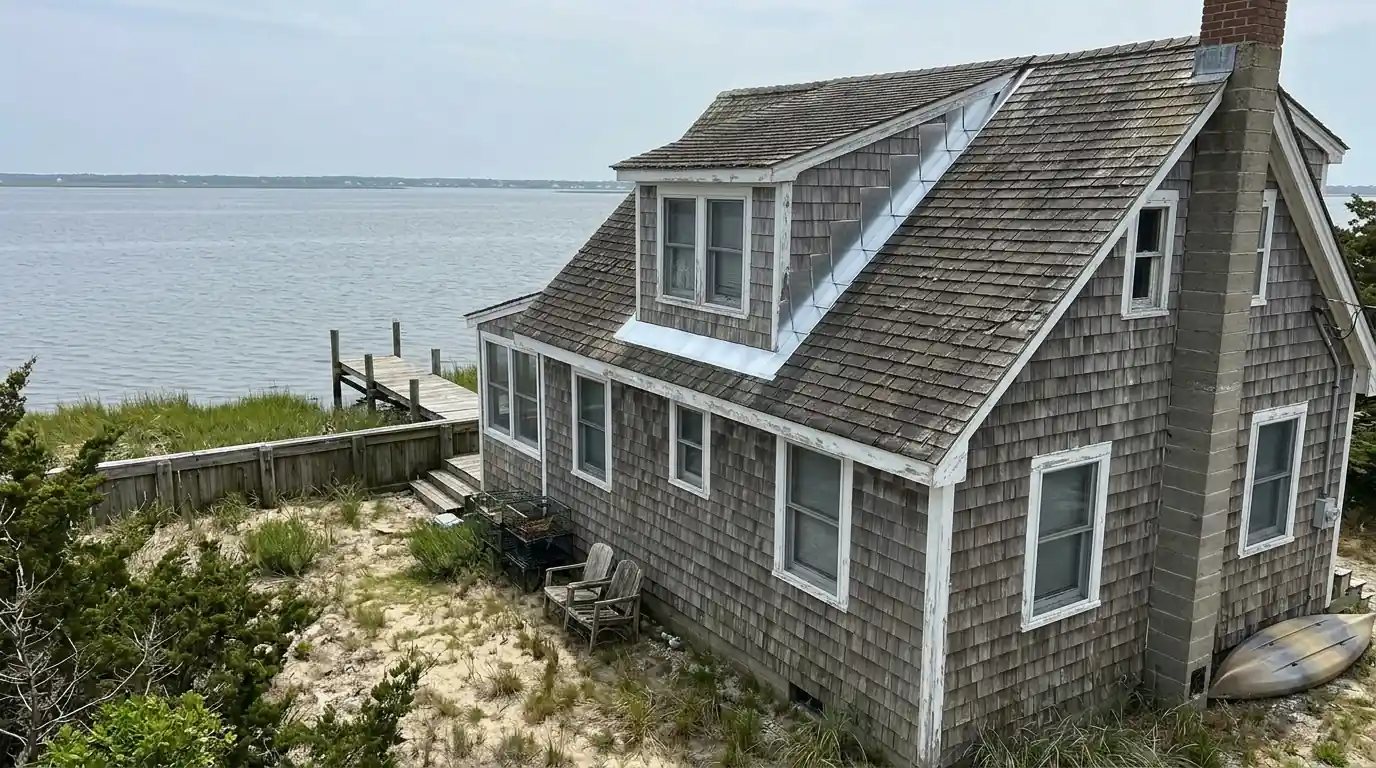 Waterfront cottage roof with new flashing at Coates Point