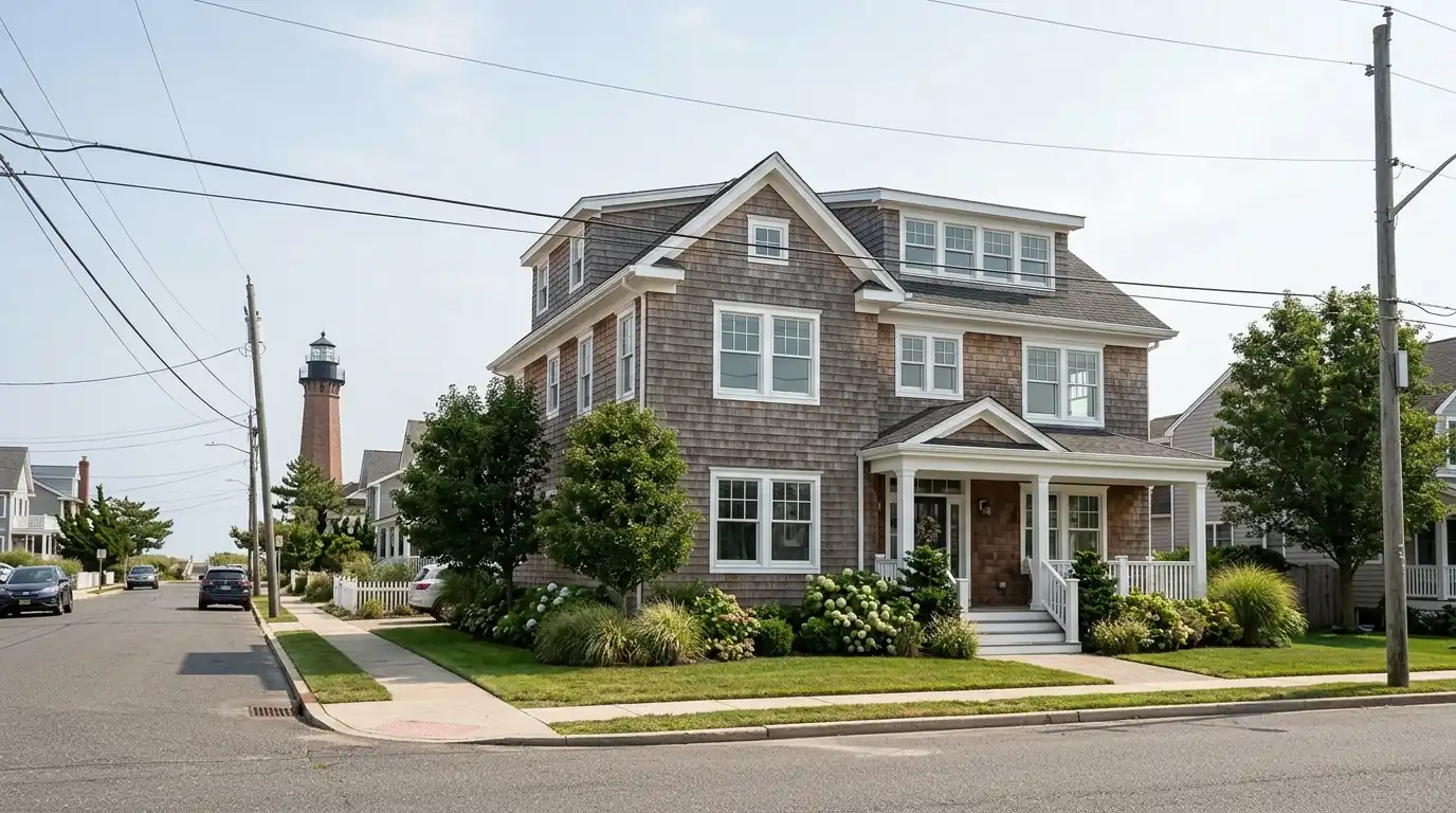 Cedar-sided colonial with new windows and trim in Sea Girt