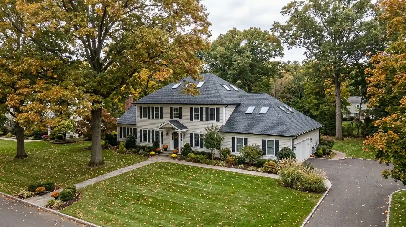 Colonial home with a new shingle roof and skylights in Middletown, NJ