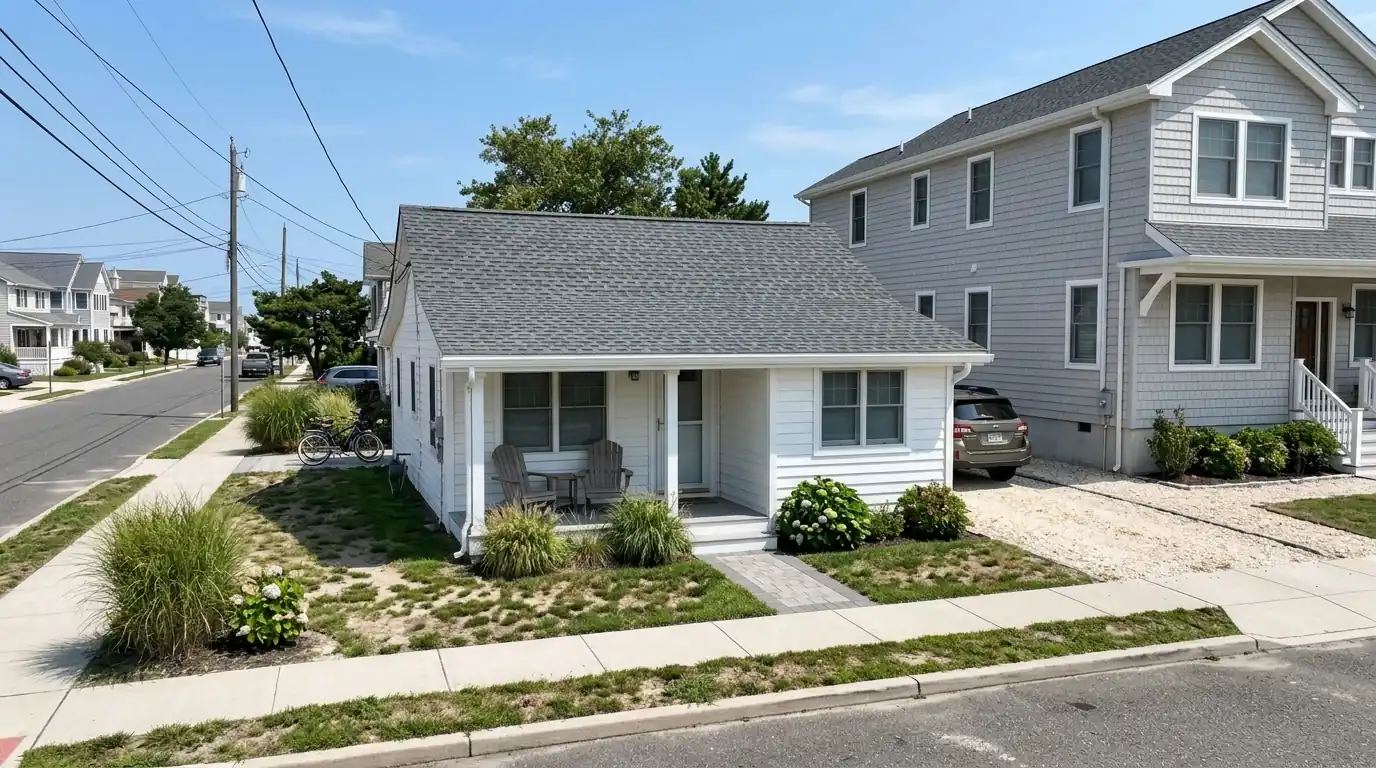 Beach bungalow with a new shingle roof and gutters in Manasquan