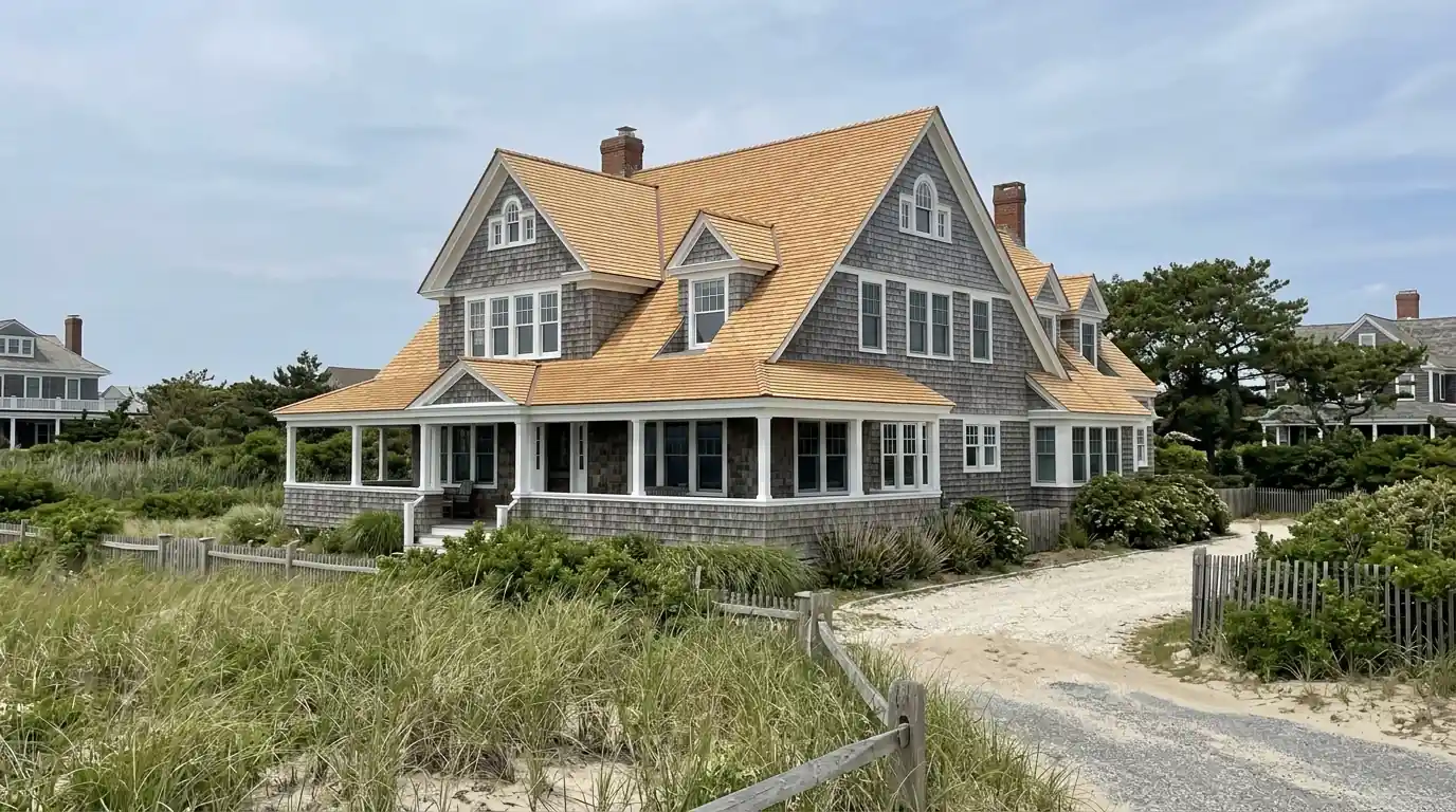 Historic cedar shingle cottage with a new cedar roof in Bay Head