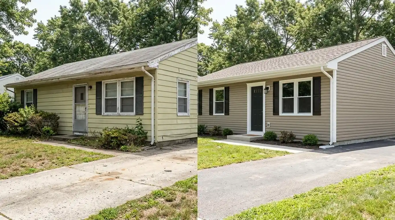 Older aluminum sided ranch re-sided in clay vinyl in Toms River
