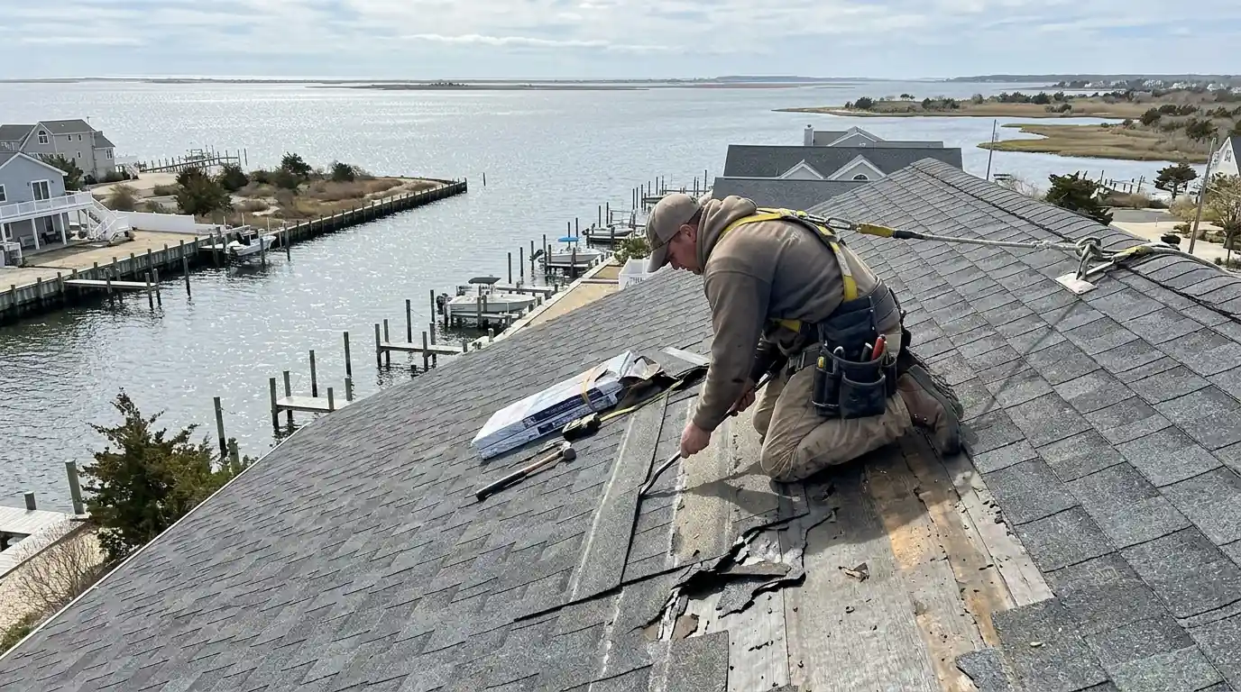 Roof repair on a Toms River home