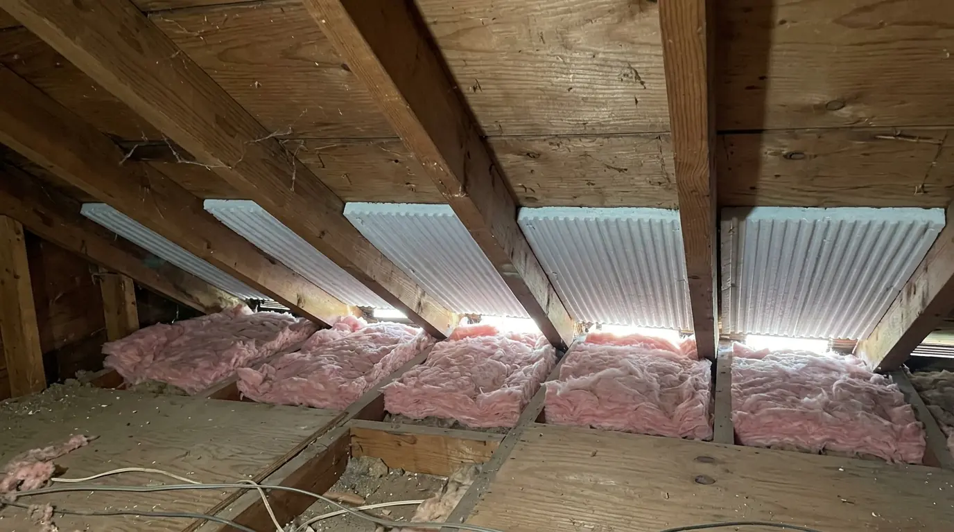 Rafter baffles keeping soffit vents open in an attic